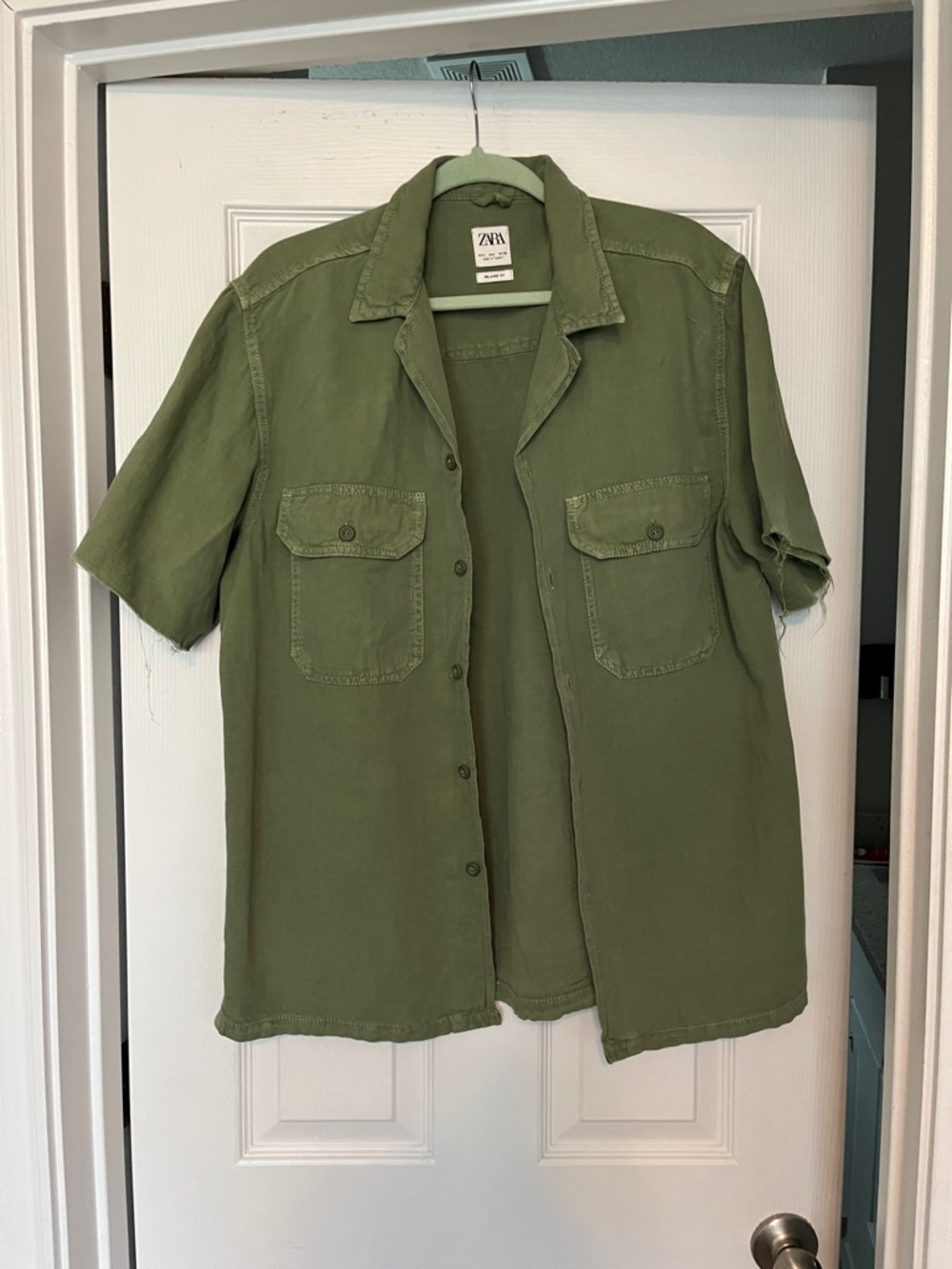 ZARA Olive Green Short Sleeve Utility Shirt